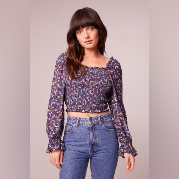 NWT Band Of The Free AGATHE PURPLE FLORAL SMOCKED TOP Bohemian Balloon Sleeve - Picture 4 of 5